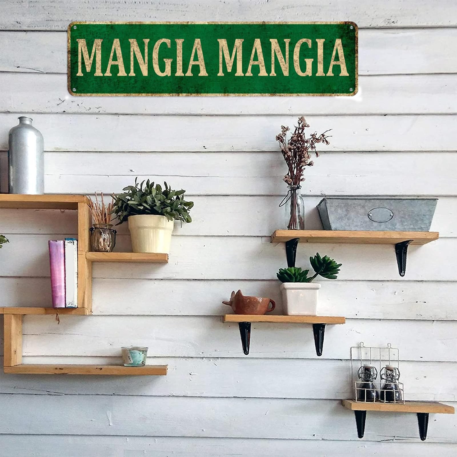 KIOZIY Mangia Metal Sign, 4”x16”, Italian, 16 x 4 Inch,