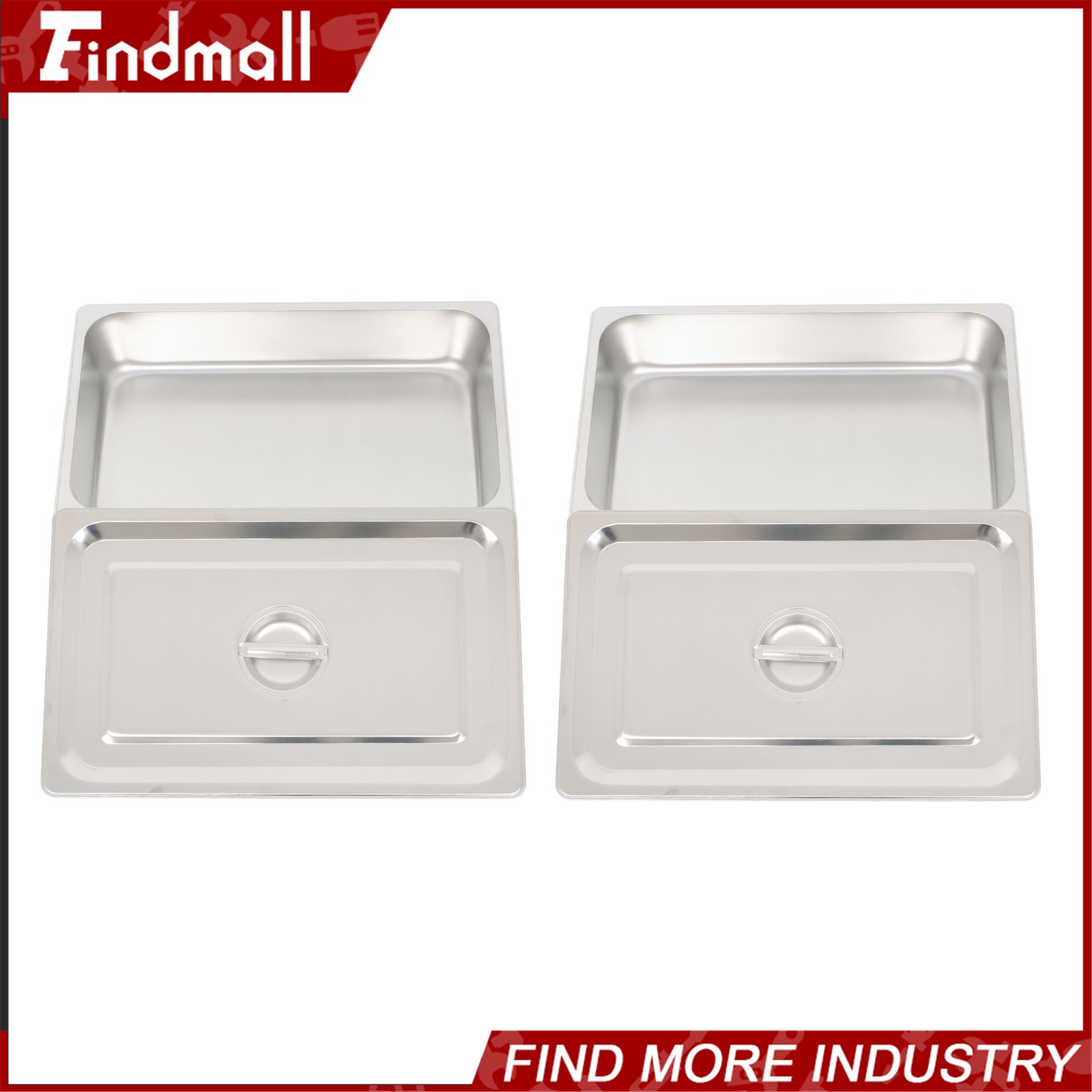 Findmall 2 Pack Stainless Steam Hotel Pan with Lid, 1/1 Size X 4 Inch Deep Steam