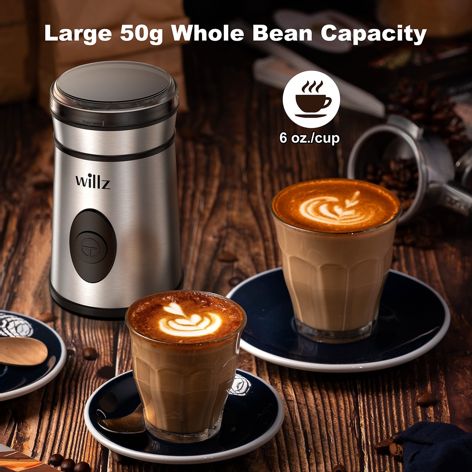 Willz Electric Coffee Grinder For Coffee Beans Spices Herbs Easy On/Off Button