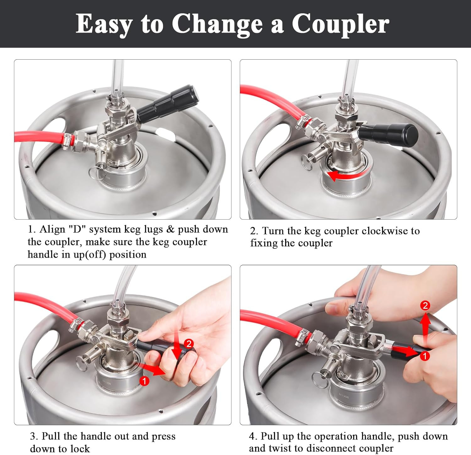 Keg Coupler for Sankey D System Beer Keg Tap Dispenser 304 Stainless Steel