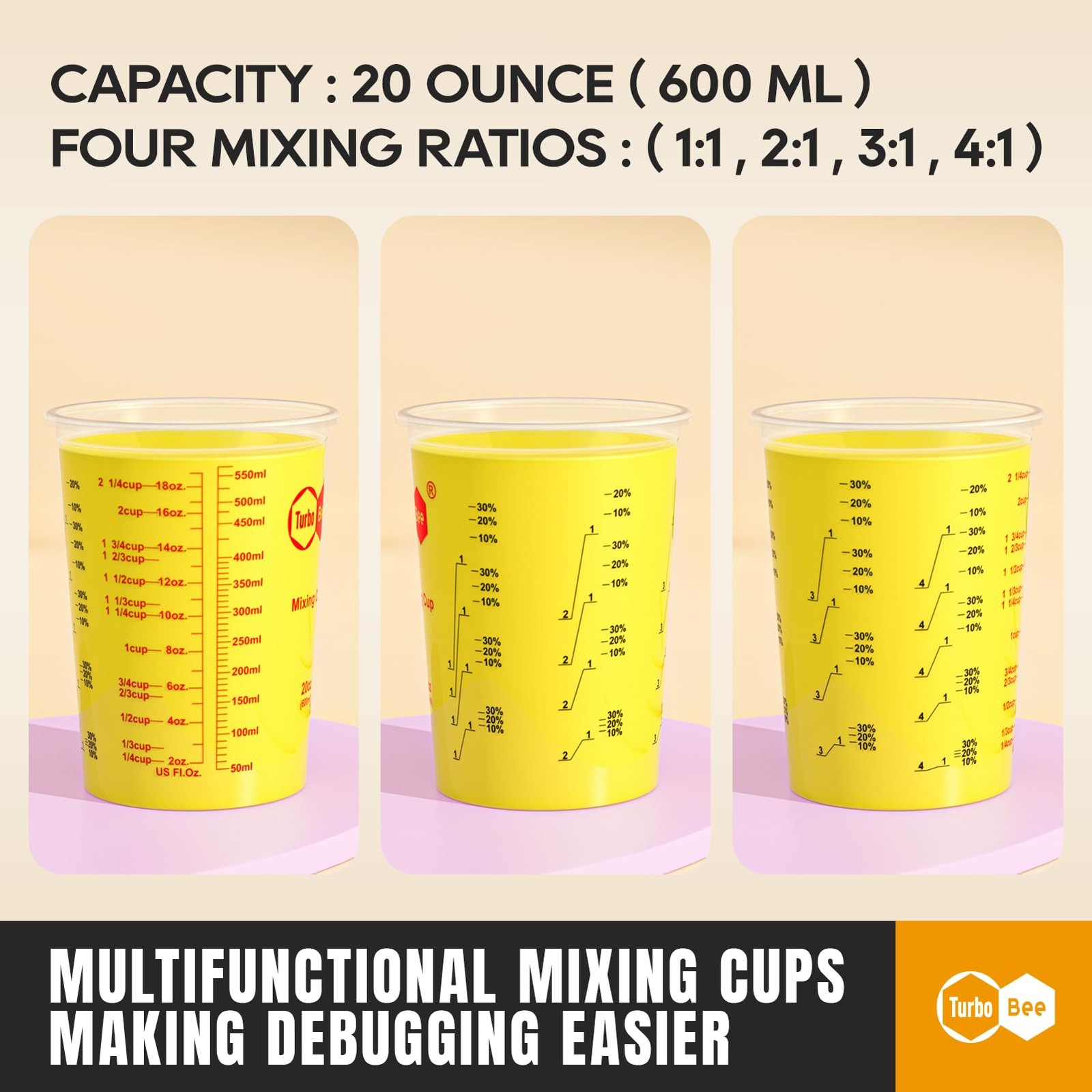 20oz Resin Mixing Cups – [Easy-Separate Design] 100 Pack Graduated PP Plastic Mi