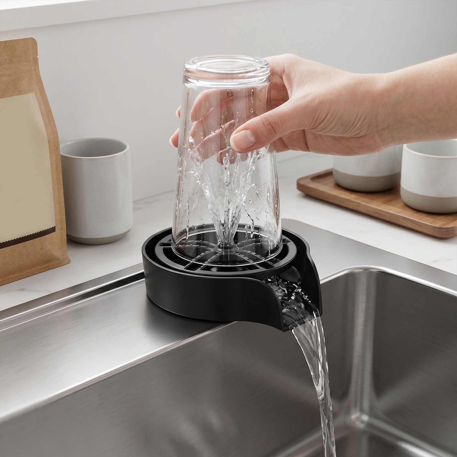 360° Rotating High Pressure Pull Out Glass Rinser Kitchen Sink Cup Bottle Washer