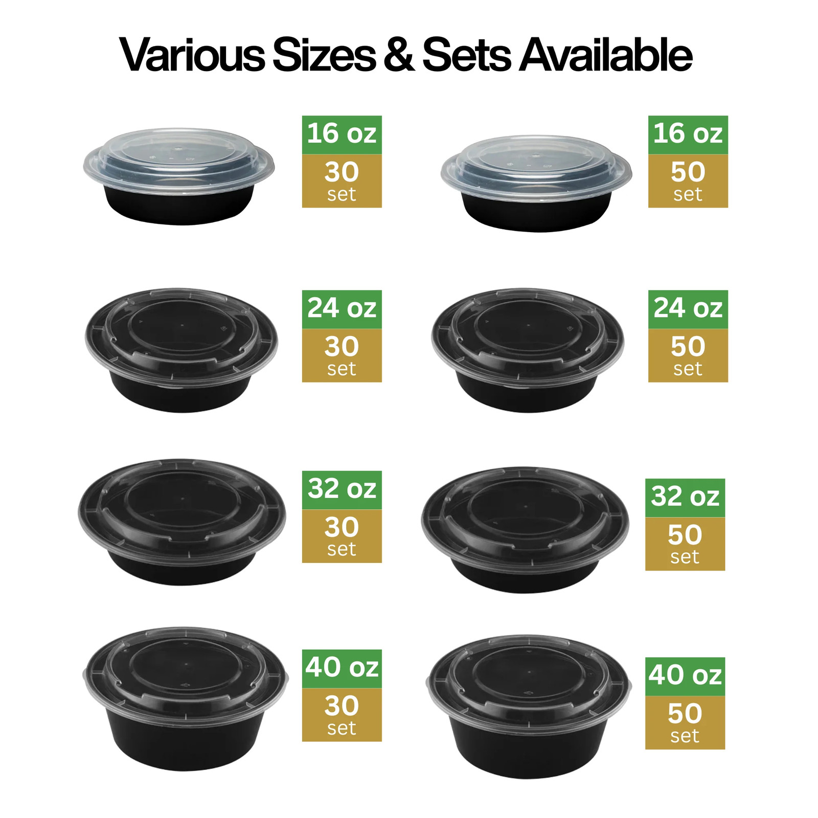 24oz Round Microwaveable Container with Lid, 150 Sets (50/6)