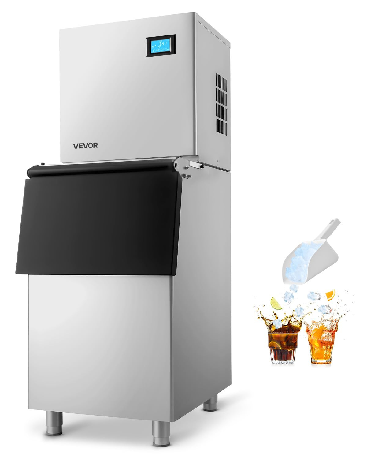 Commercial Ice Maker Machine, 360LBS/24H Ice-Making Machine with 250LBS Large St