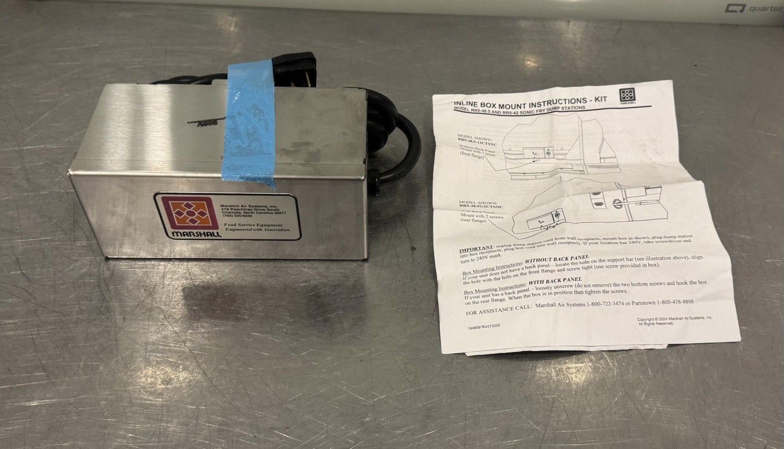 Marshall Air Systems 195000 Fry Dump Station Inline Control RR5-48.5 RR5-42 NEW!