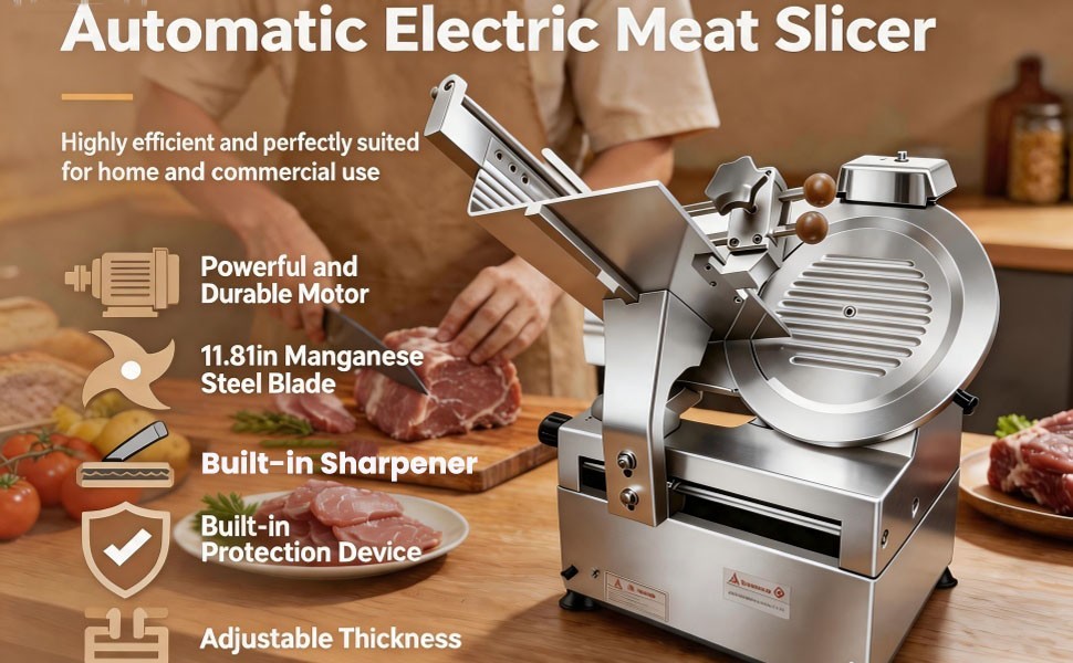 550W Electric Meat Slicer w/11-Inch Blade Electric Deli/ Frozen Food Slicer