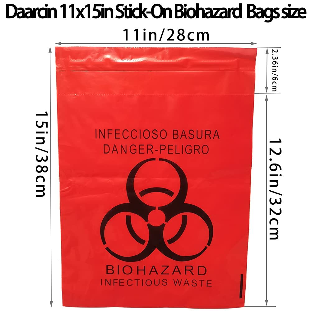 100pcs 11x15in/28x38cm Stick-On Biohazard Infectious Red Waste Bags 100pcs 11…