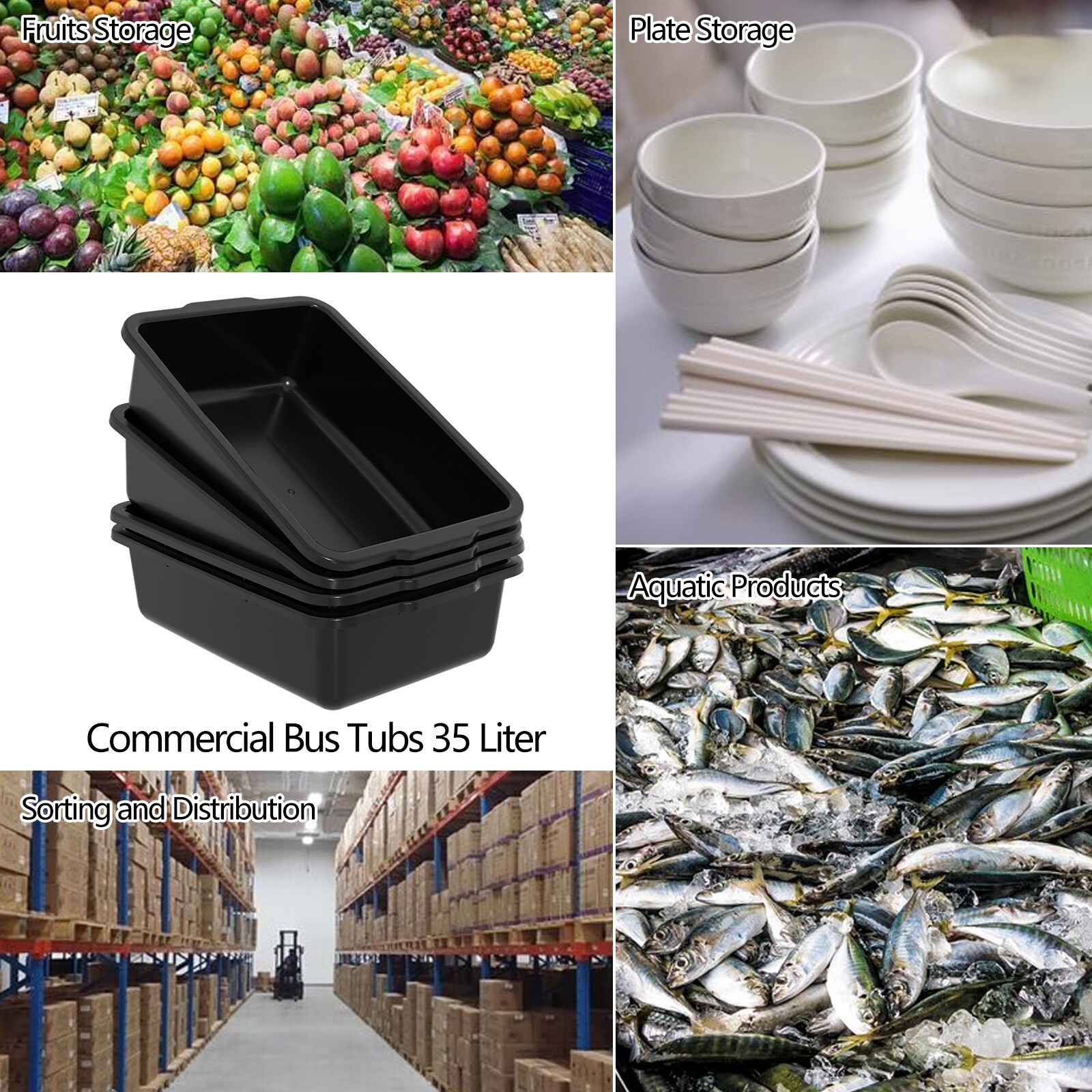 Cand 32 L Commercial Bus Tubs Box/Tote Plastic Wash Basin Utility Storage, 4Pack