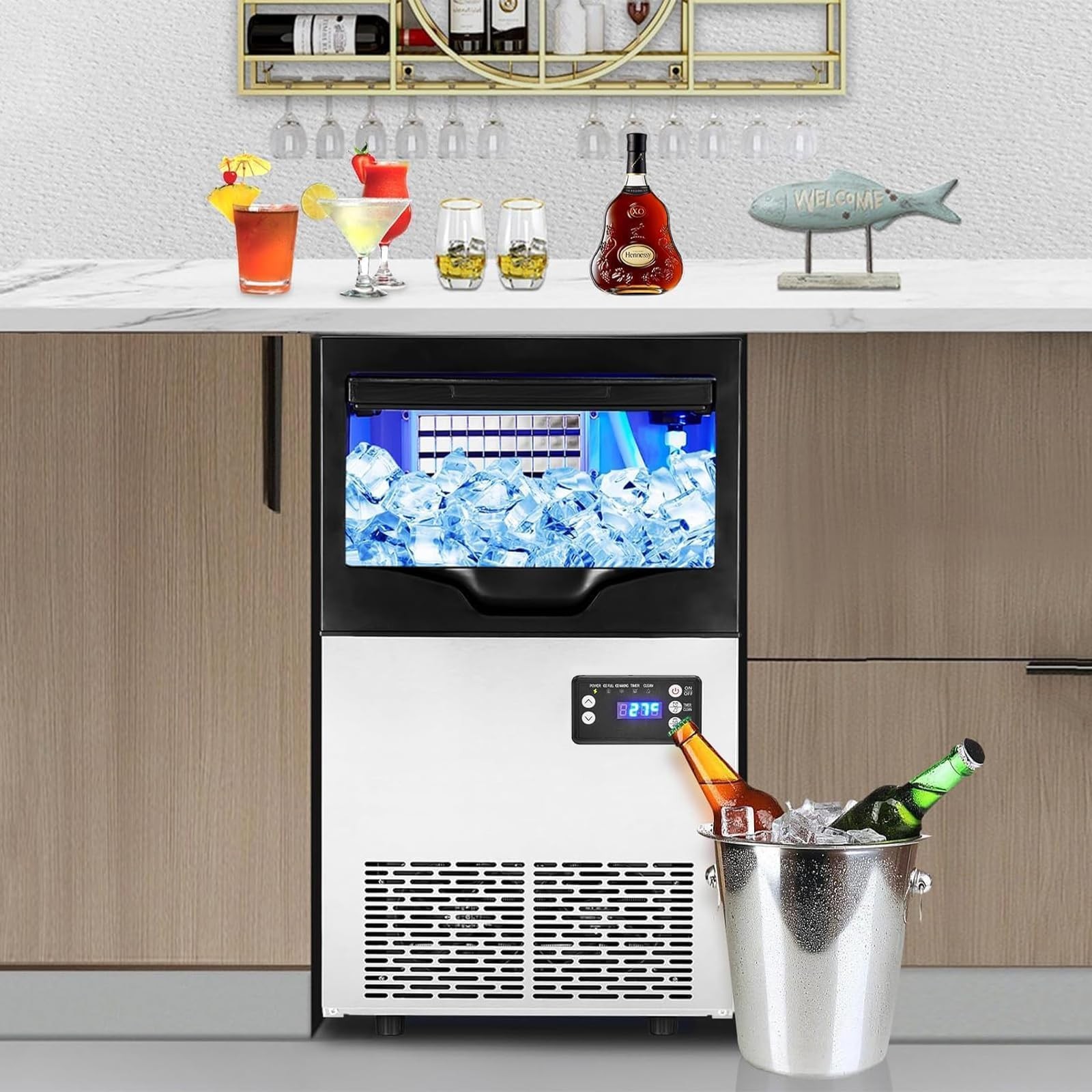 100Lbs/24H Commercial Ice Maker ,Stainless Steel Under Counter Ice Cube Machine
