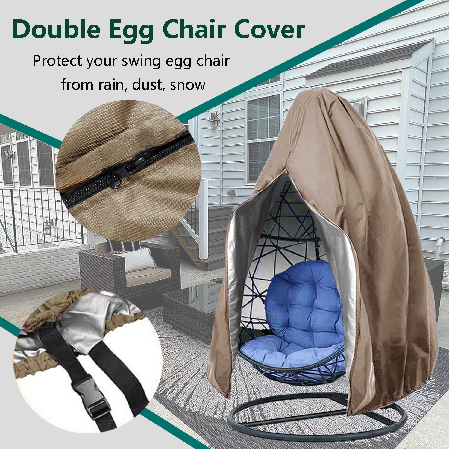 UpgradedPatio Egg Chair Covers with Zipper, Wicker Egg Swing Chair Covers, Water