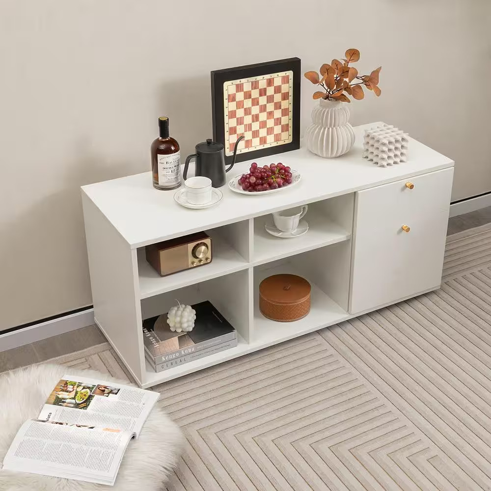 20 In. H Storage Cabinet with 2-Drawers 4-Cubes Adjustable Feet Floor Display Ca