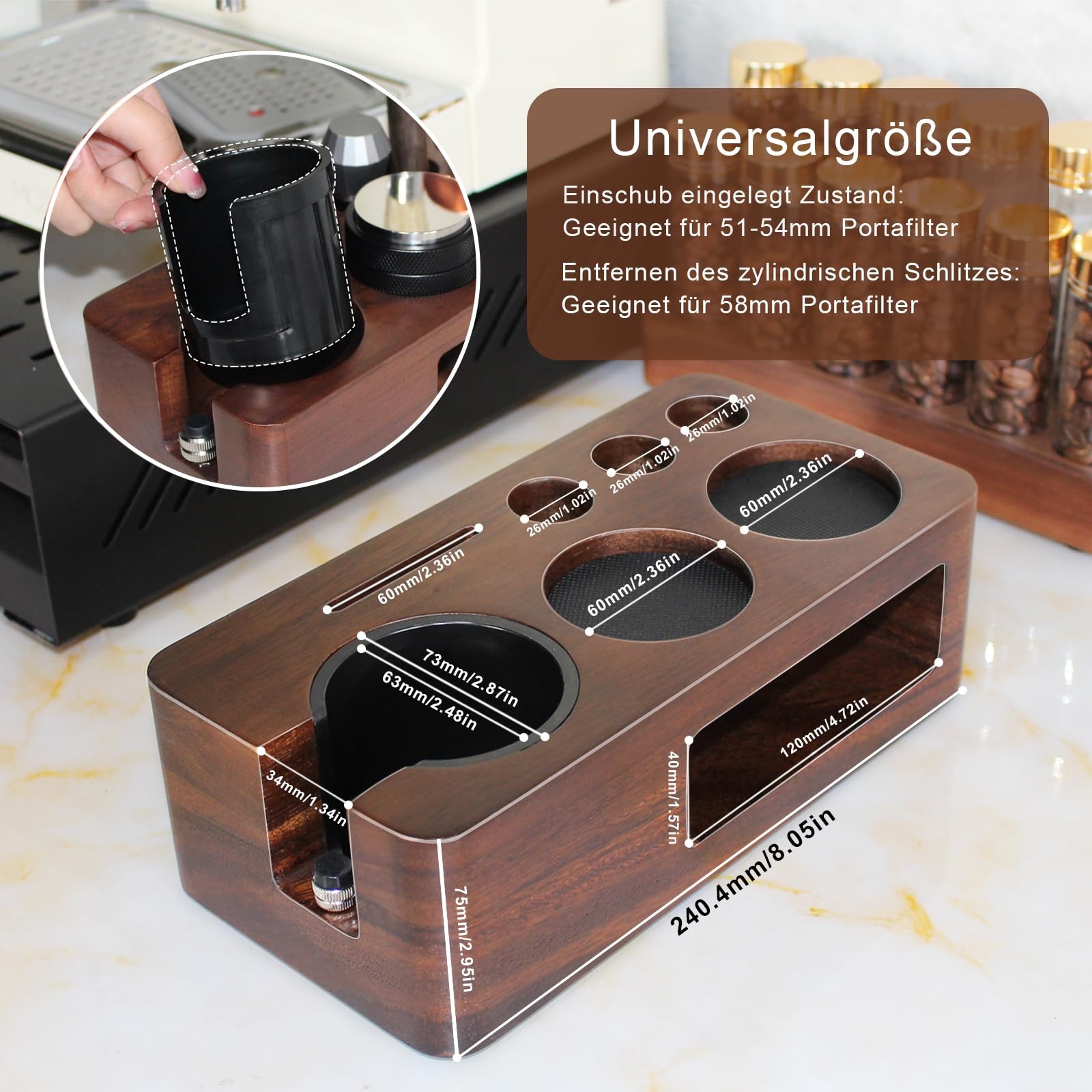 Espresso Tamping Station,Multifunctional 51-54mm, Walnut