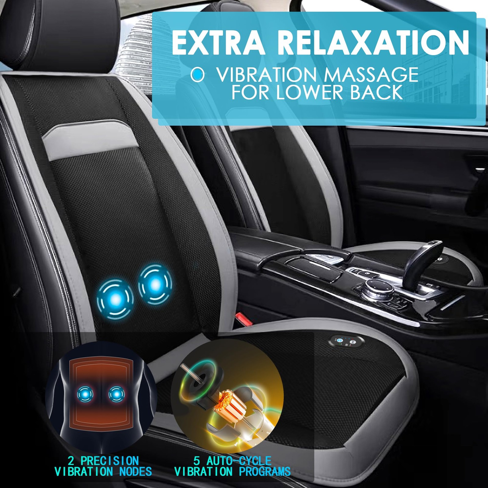 12V Car Seat Cooler Massage 16 Fans Ventilated Smart Start Pause Gray