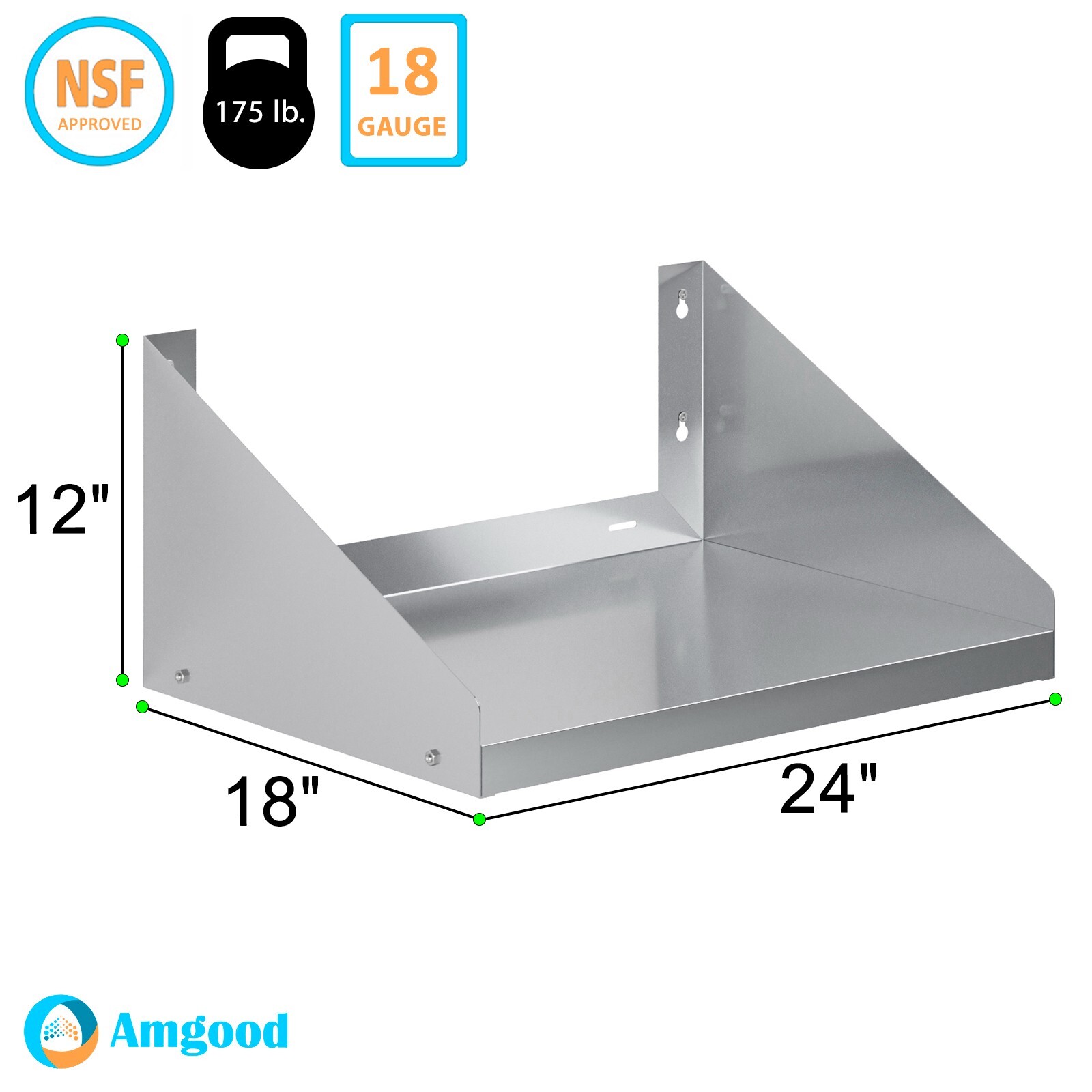 18 in. x 24 in. Stainless Steel Wall Shelf with Side Guards