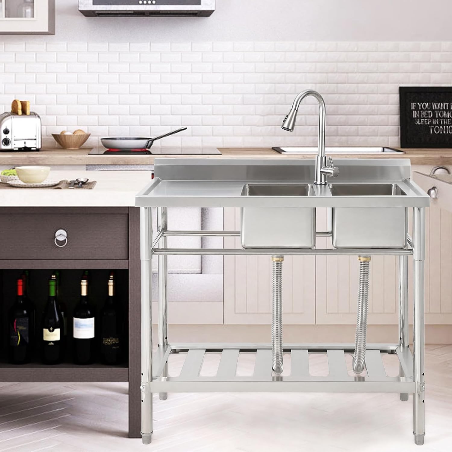 39″x18″x40″ Kitchen Sink Commercial 2 Compartments Stainless Steel Utility Sink
