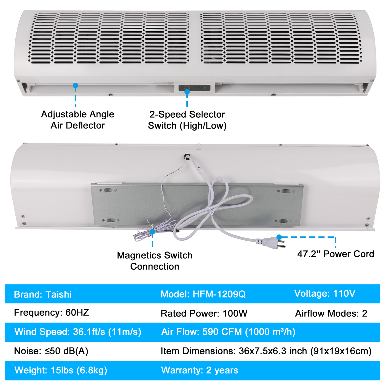 36″ Commercial Air Curtain Magnetic Door Switch UL Certified 50 dB(A) Silent