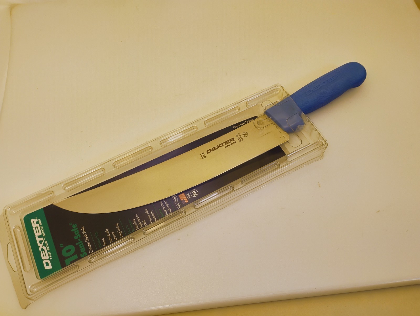 Dexter USA 10″ Cimeter Steak Cutting Knife Blue Handle Stiff Stainless S132-10