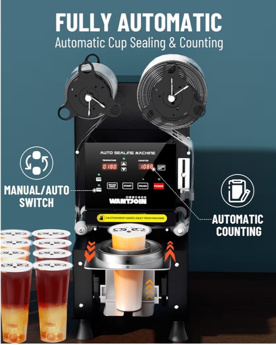 WantJoin Cup Sealing Machine Full Automatic Cup Sealer Machine 90/95mm Electric