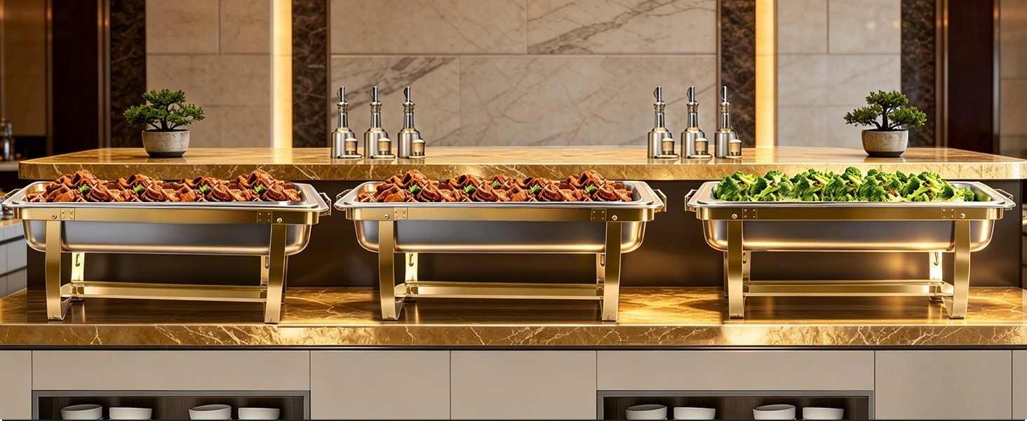 4-PK 9QT Rectangular Stainless Steel Chafing Dishes for Buffet w/ Lids