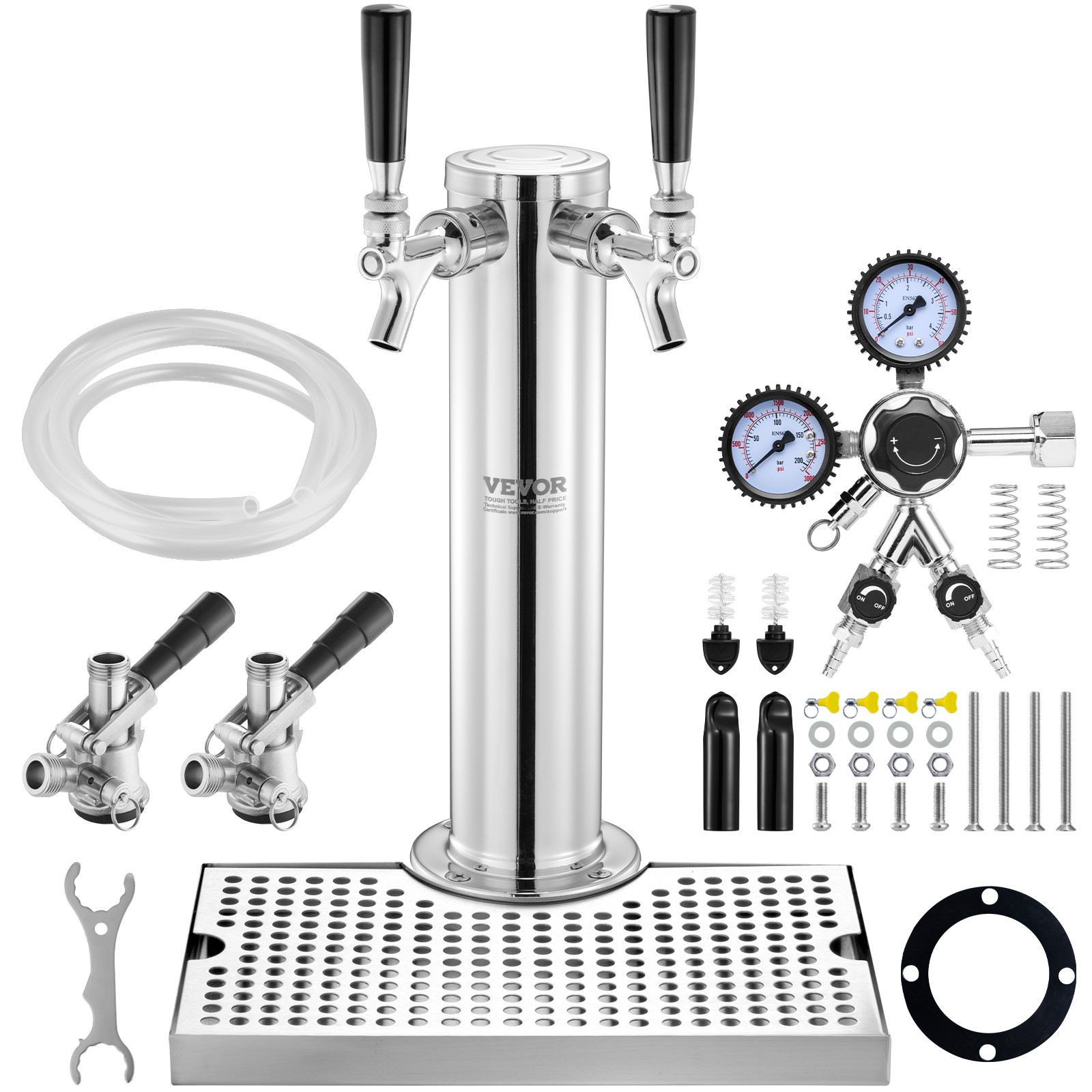 VEVOR Kegerator Tower Kit Double Taps Beer Conversion Kit with Beer Drip Tray