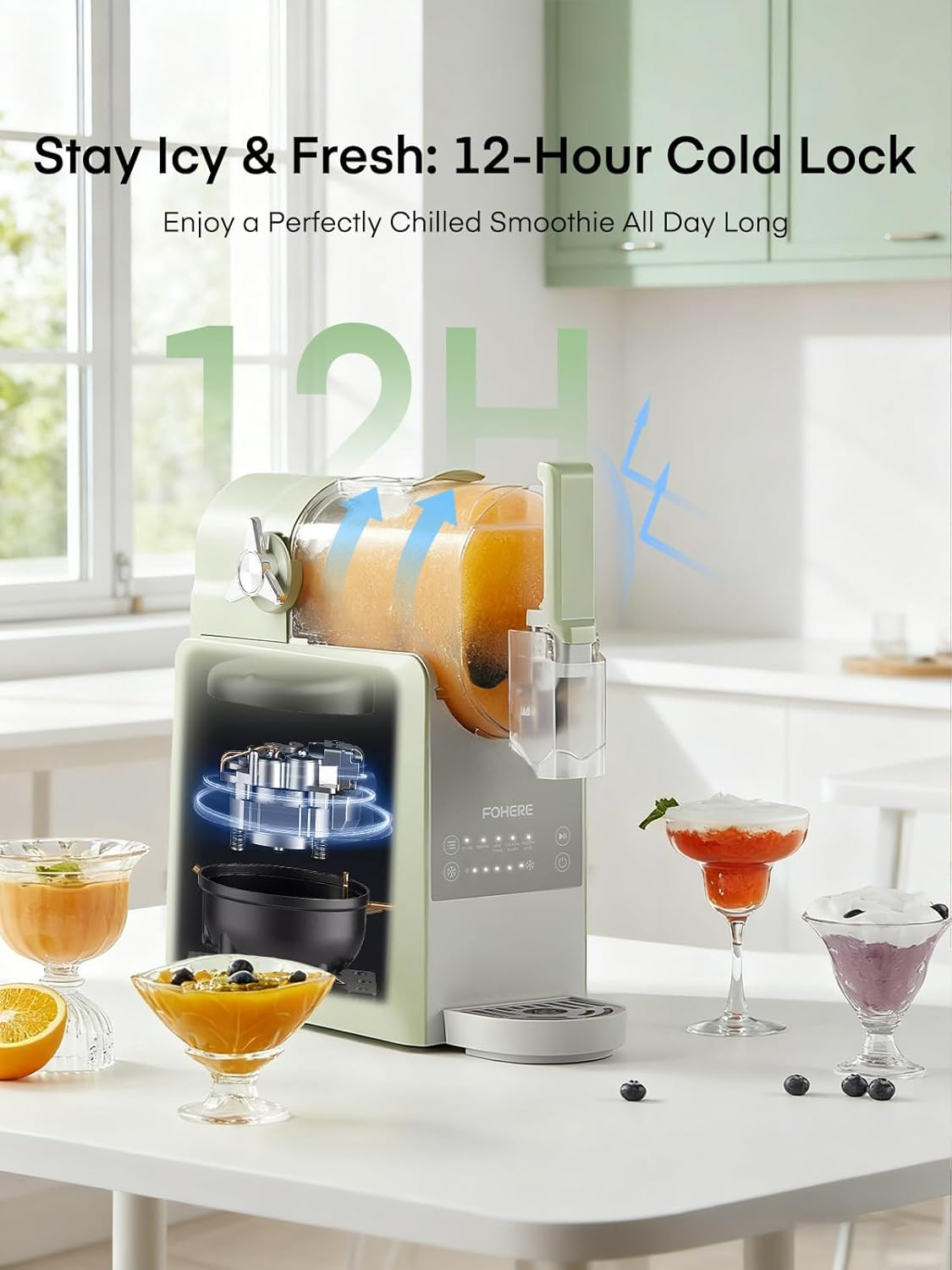 Pea Green Slushie Machine – 88 Oz Frozen Drink Maker with Self-Clean & Freshness