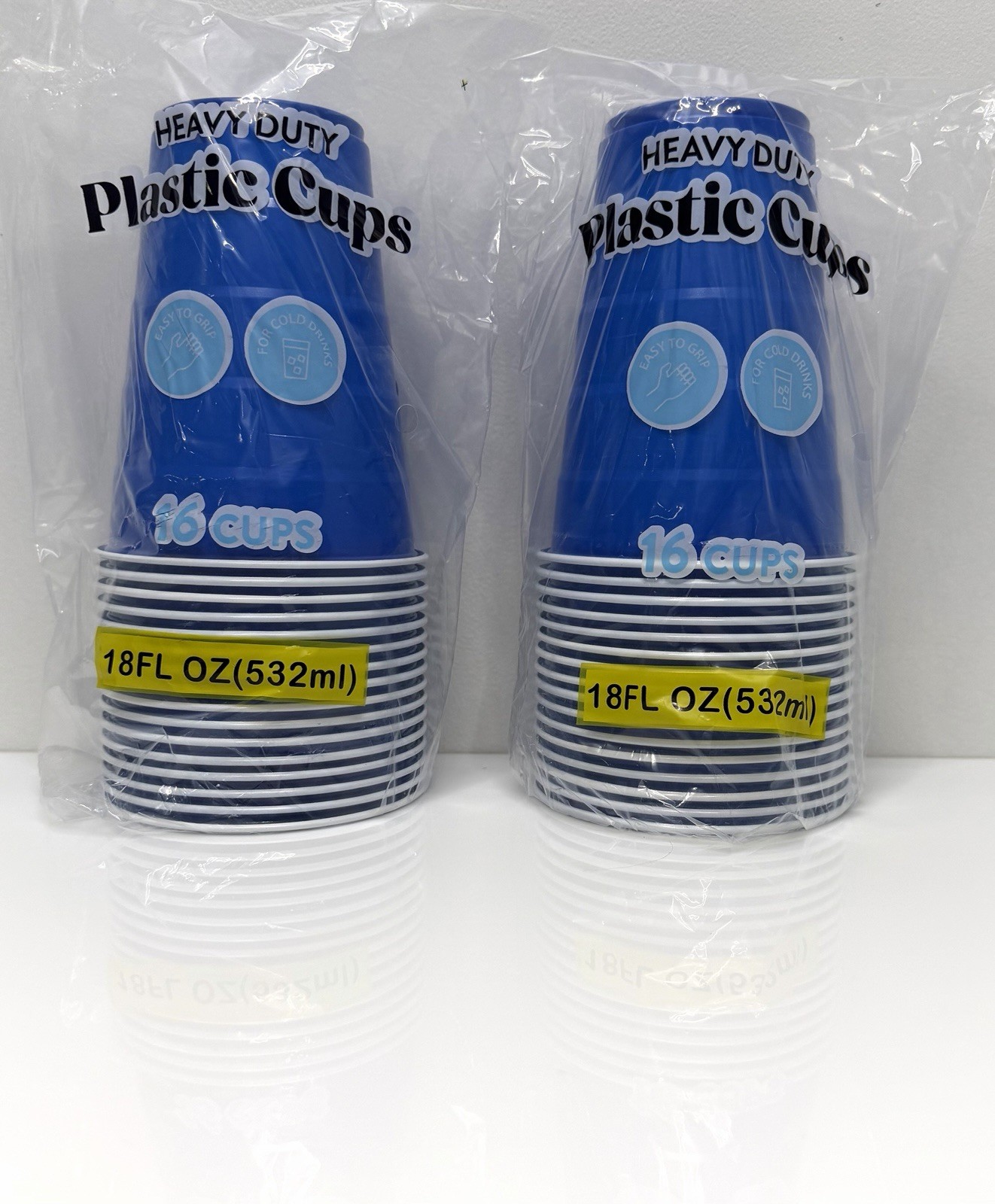 Set of 2 Heavy Duty Blue Plastic Cups 18 oz 32 Total Reusable Party Cups