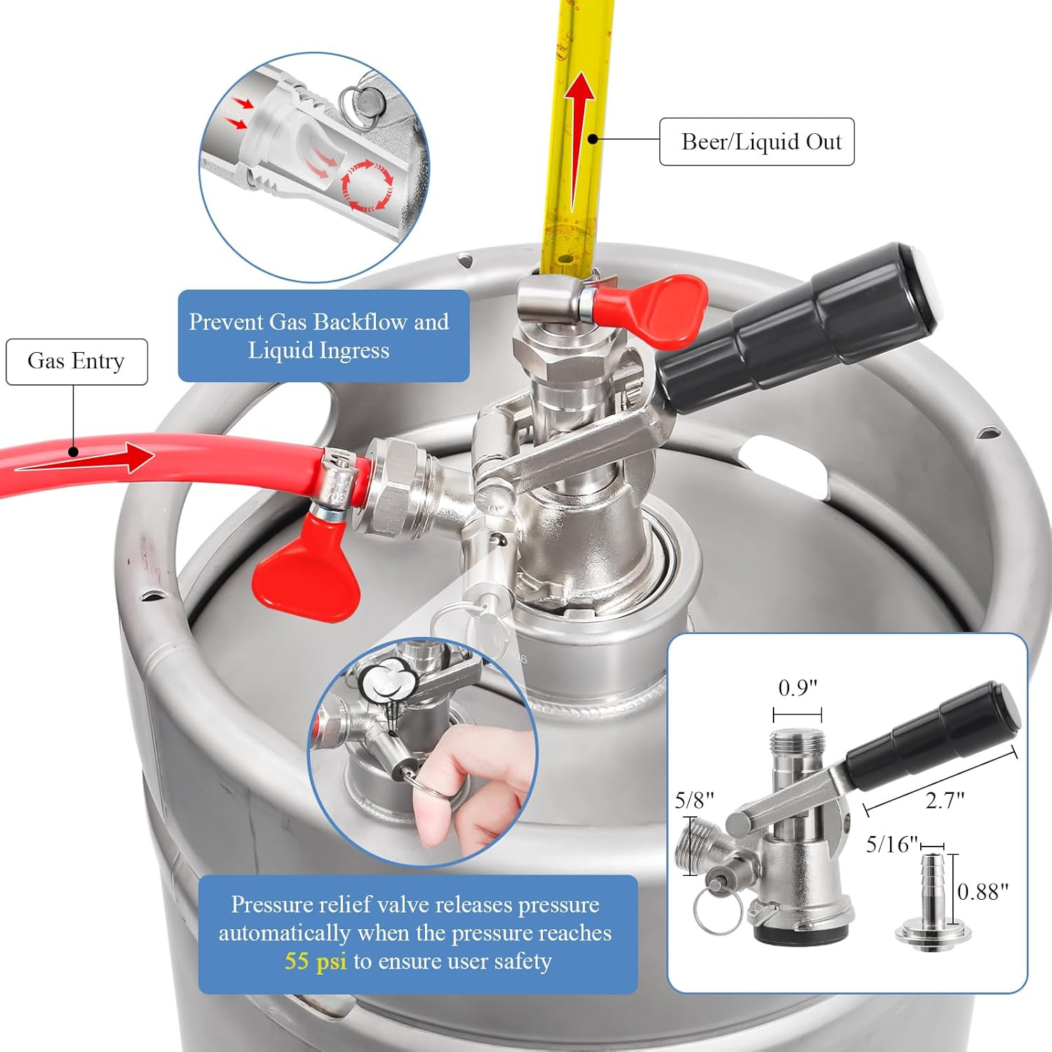 Keg Coupler for Sankey D System Beer Keg Tap Dispenser 304 Stainless Steel