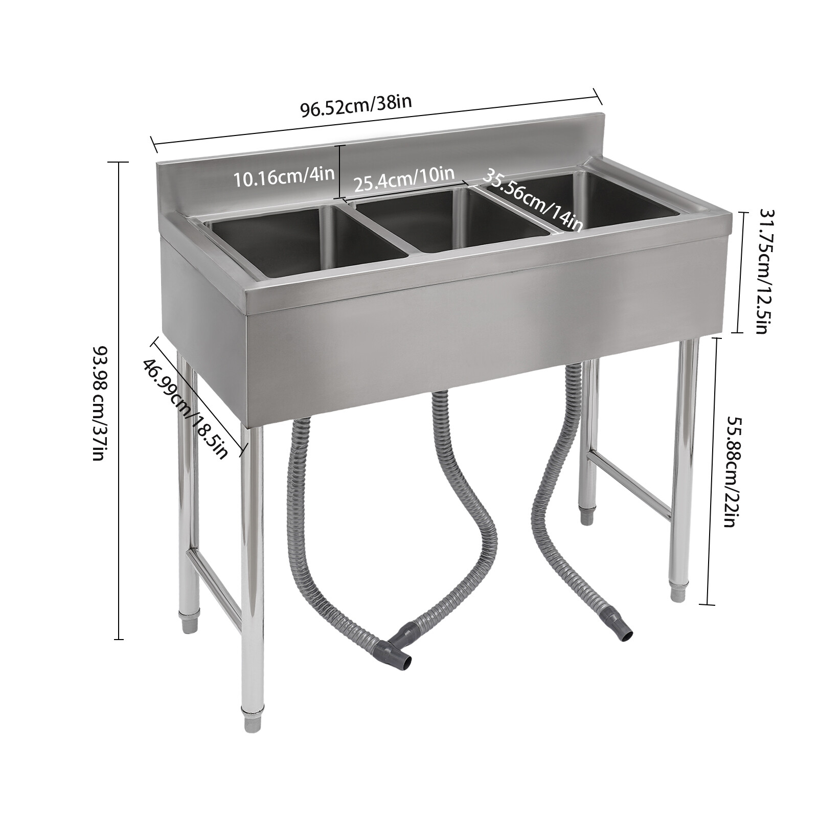 Kitchen Sink Stainless Steel Commercial 3 Compartment Utility Sink With Faucet
