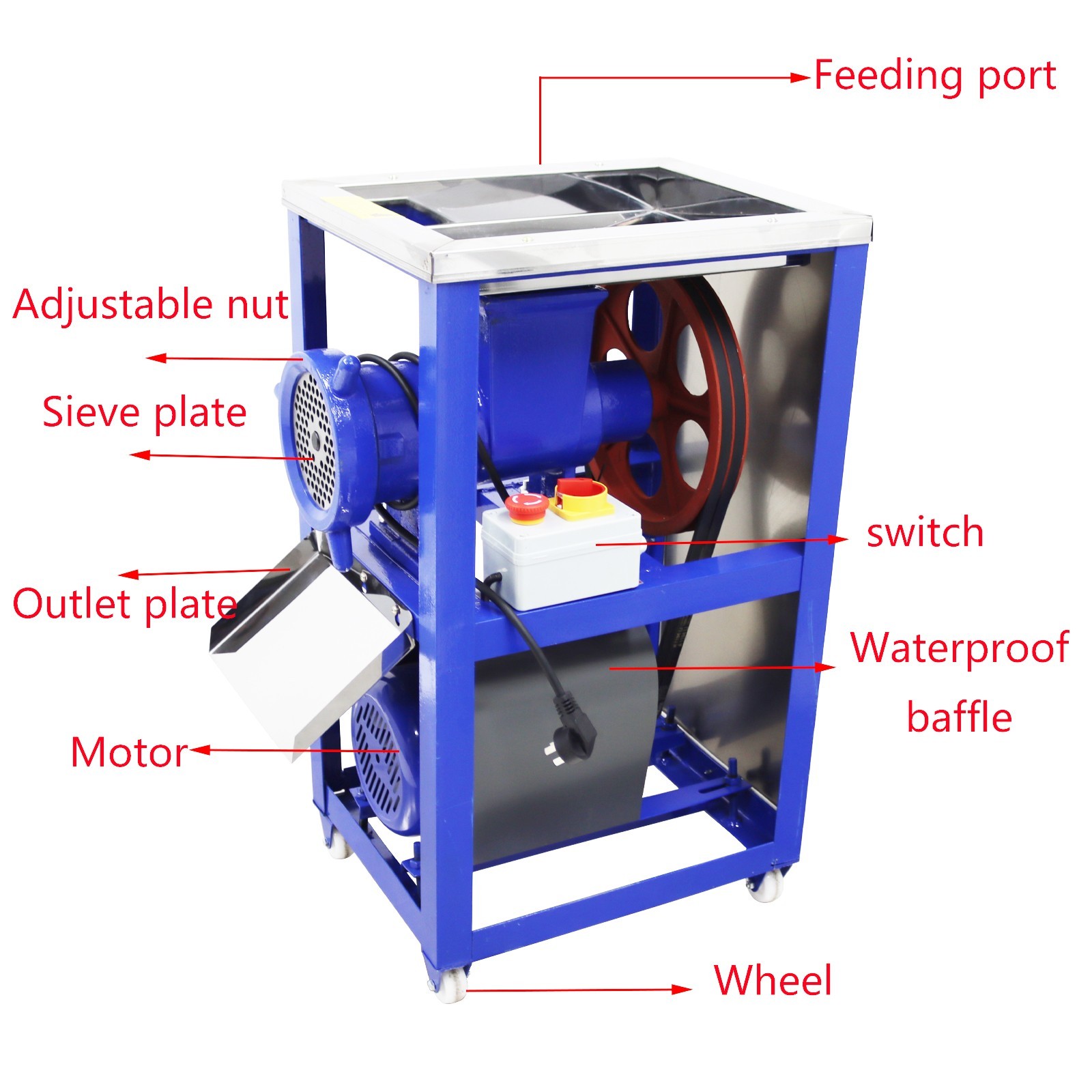 220V Meat Bone Crusher Fish Chicken Chopper Grinder 500lbs/h Output 2200w