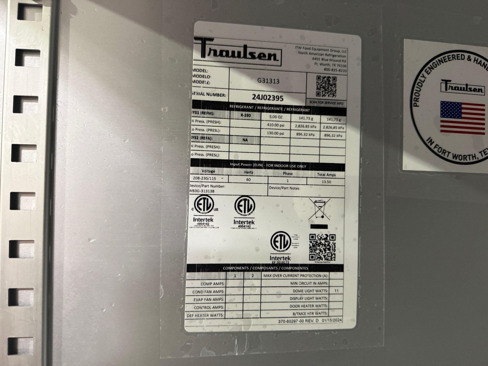 2024 TRAULSEN G31313 76 3/8″ 3 SOLID DOOR REACH IN FREEZER