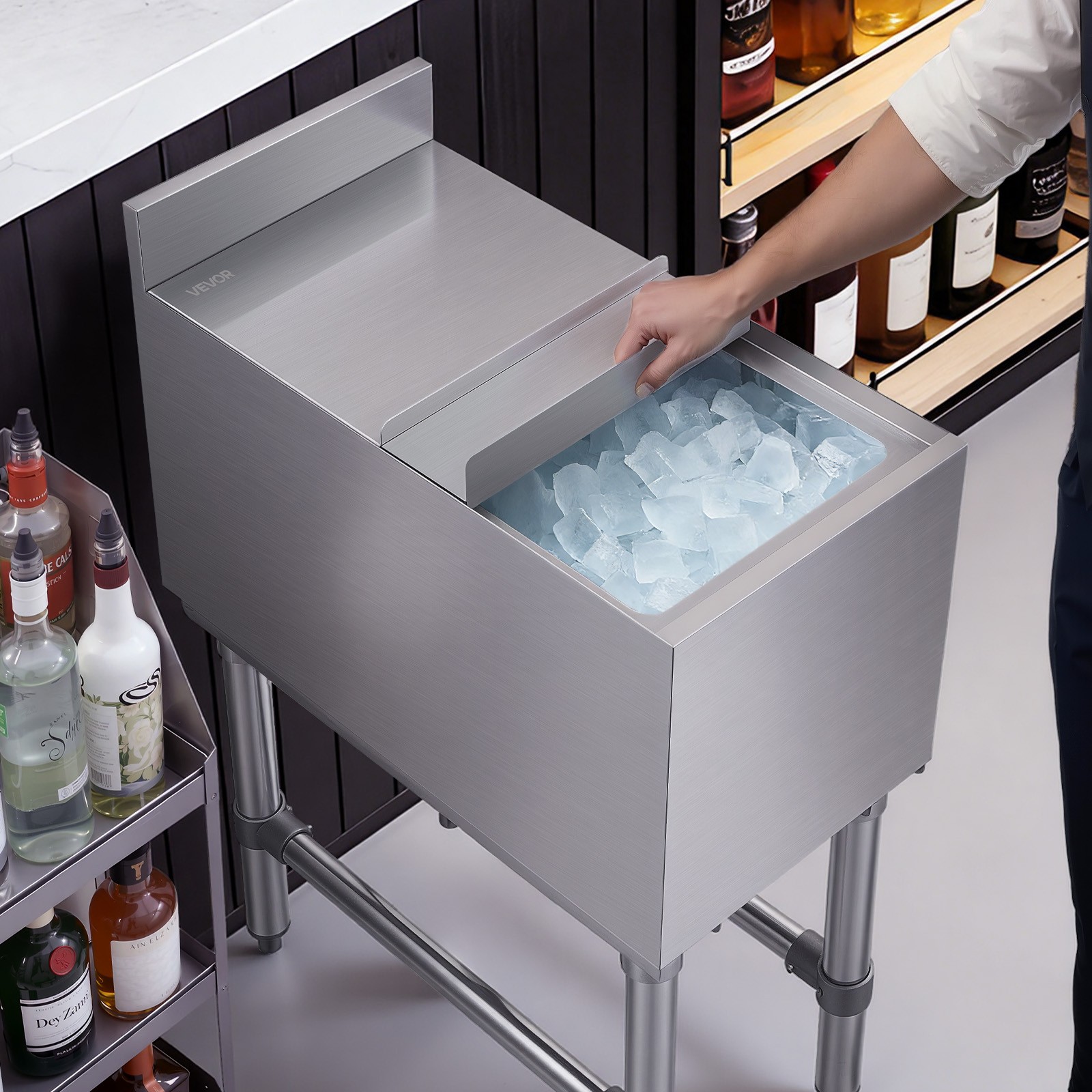 VEVOR 39.6 Qt Commercial Ice Bin 12 x 24 in Underbar Ice Bin with Sliding Lid