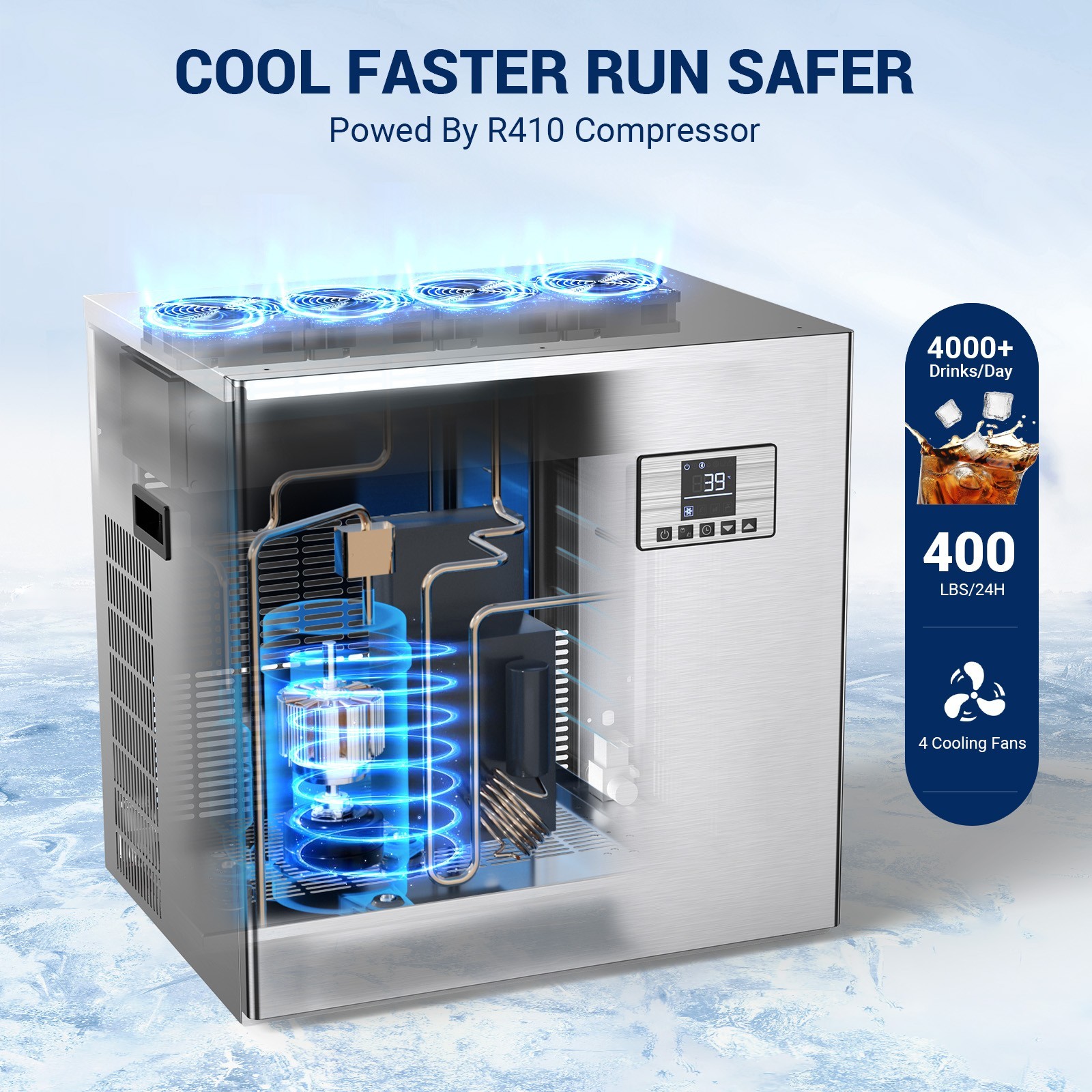 Commercial Ice Maker Machine-Head Only 400 LBS/24h 132 Ice Cubes Self-Cleaning