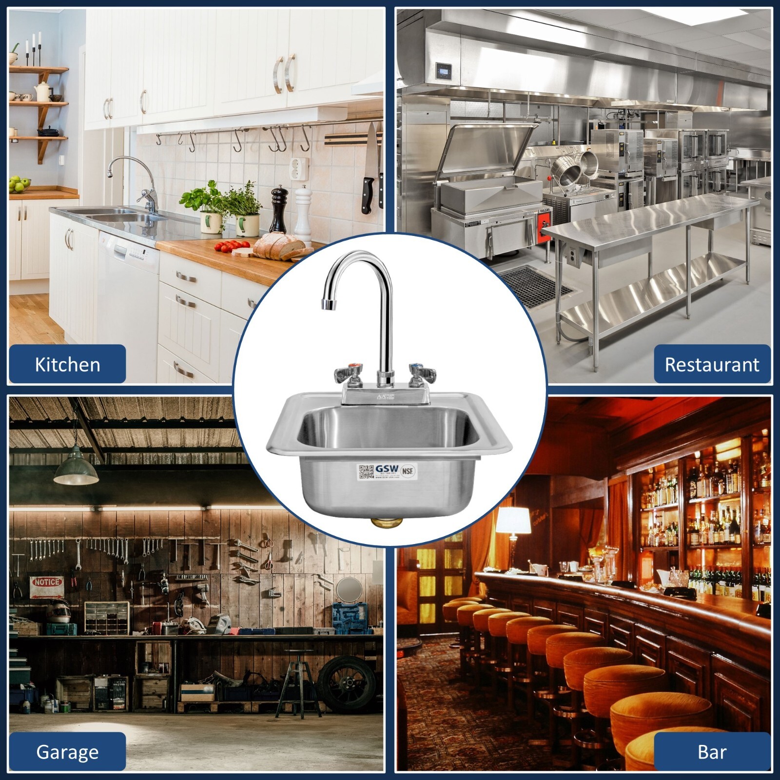 GSW HS-0810I Mini 13″ x 13″ Stainless Steel Drop-In Hand Sink with Faucet