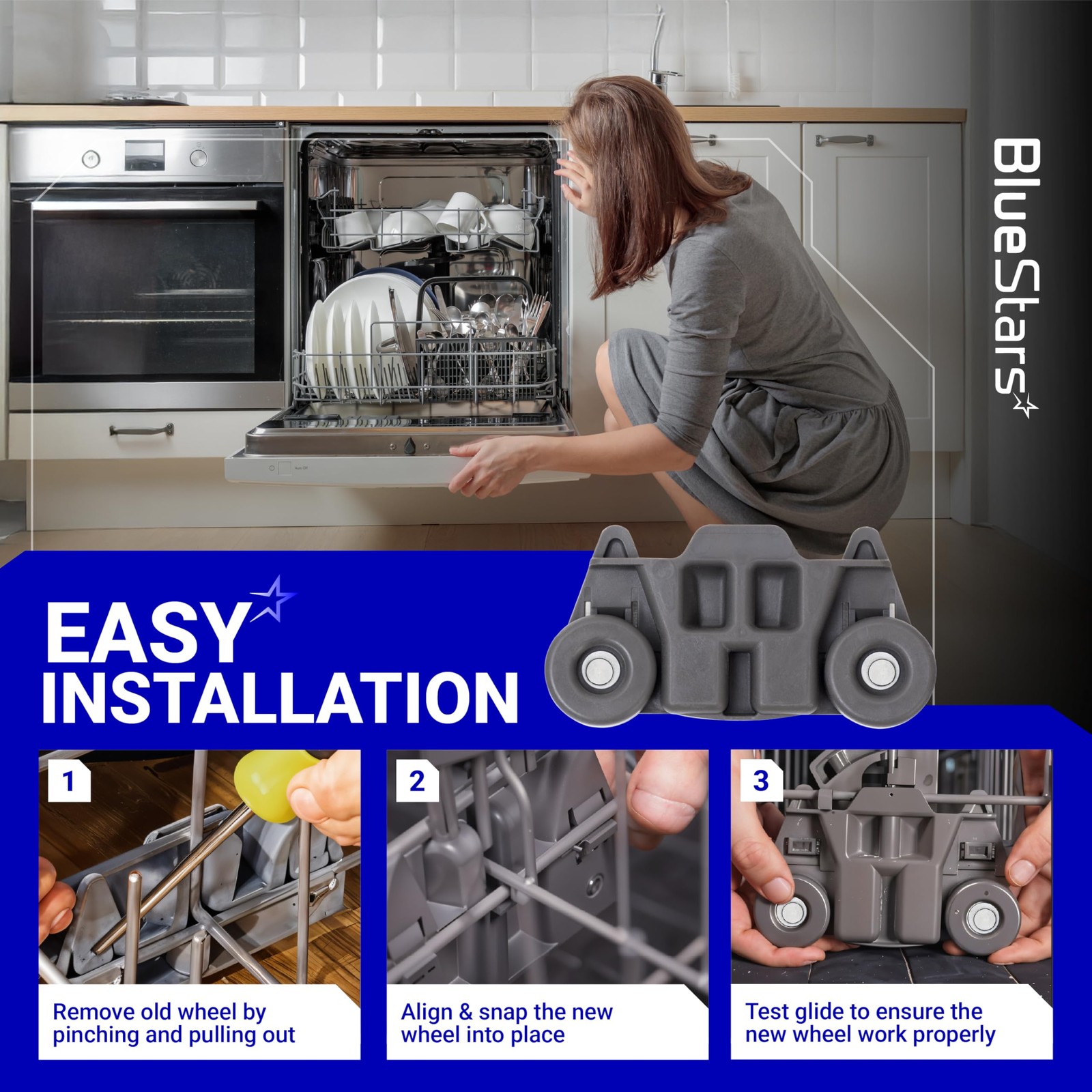 BlueStars W10195416 Dishwasher Lower Dish Rack Wheel with new As Pictured