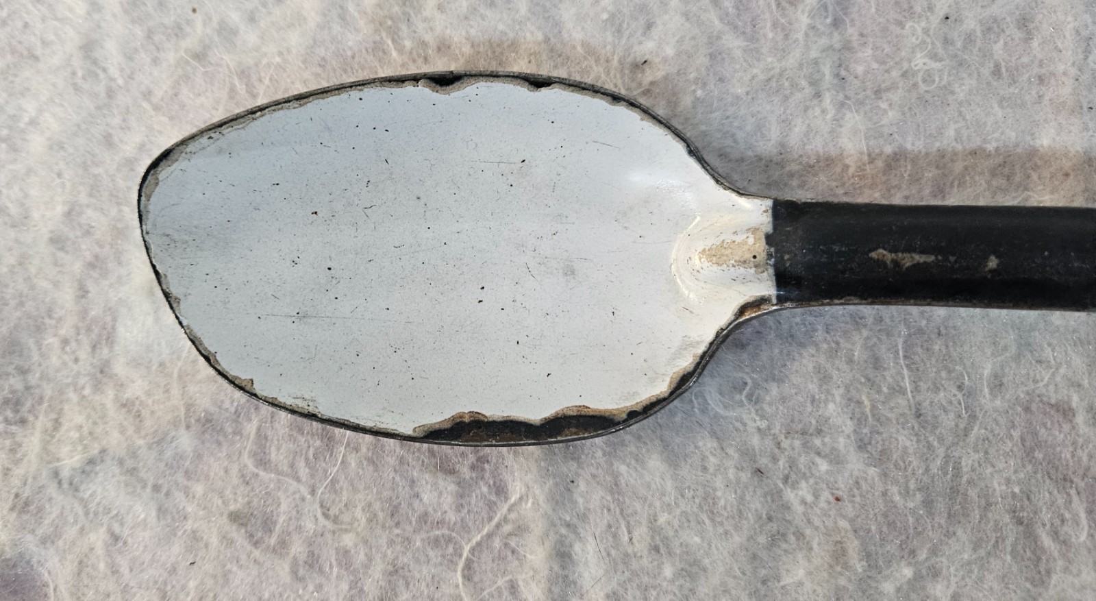 Vintage maybe Antique Enameled 13″ Serving Spoon w Patina Great FARMHOUSE DECOR!