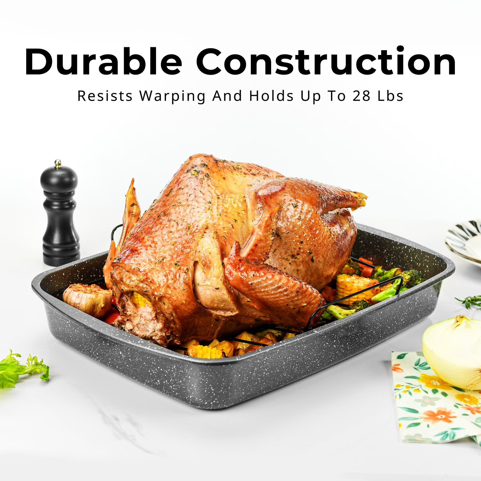 Mainstays 18.9″ Non-Stick Speckle Roaster Pan with Wire Rack