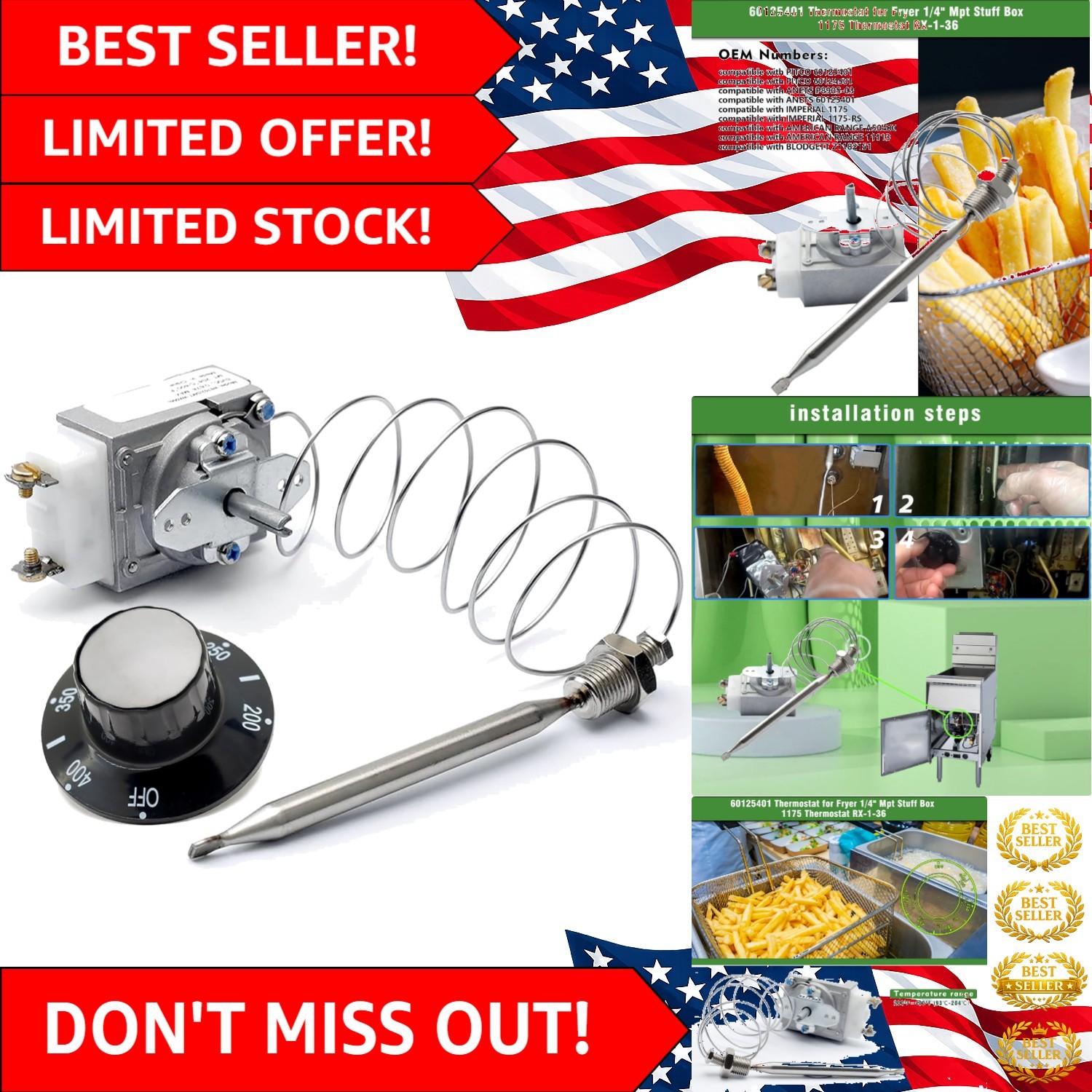 Versatile RX-1-36 Thermostat for Various Fryers – High Precision & Reliability
