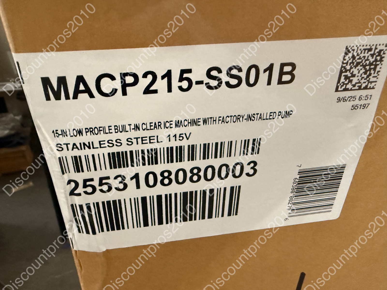 Marvel MACP215-SS01B 15″ Low Profile Clear Ice Machine — NEW / OPEN BOX