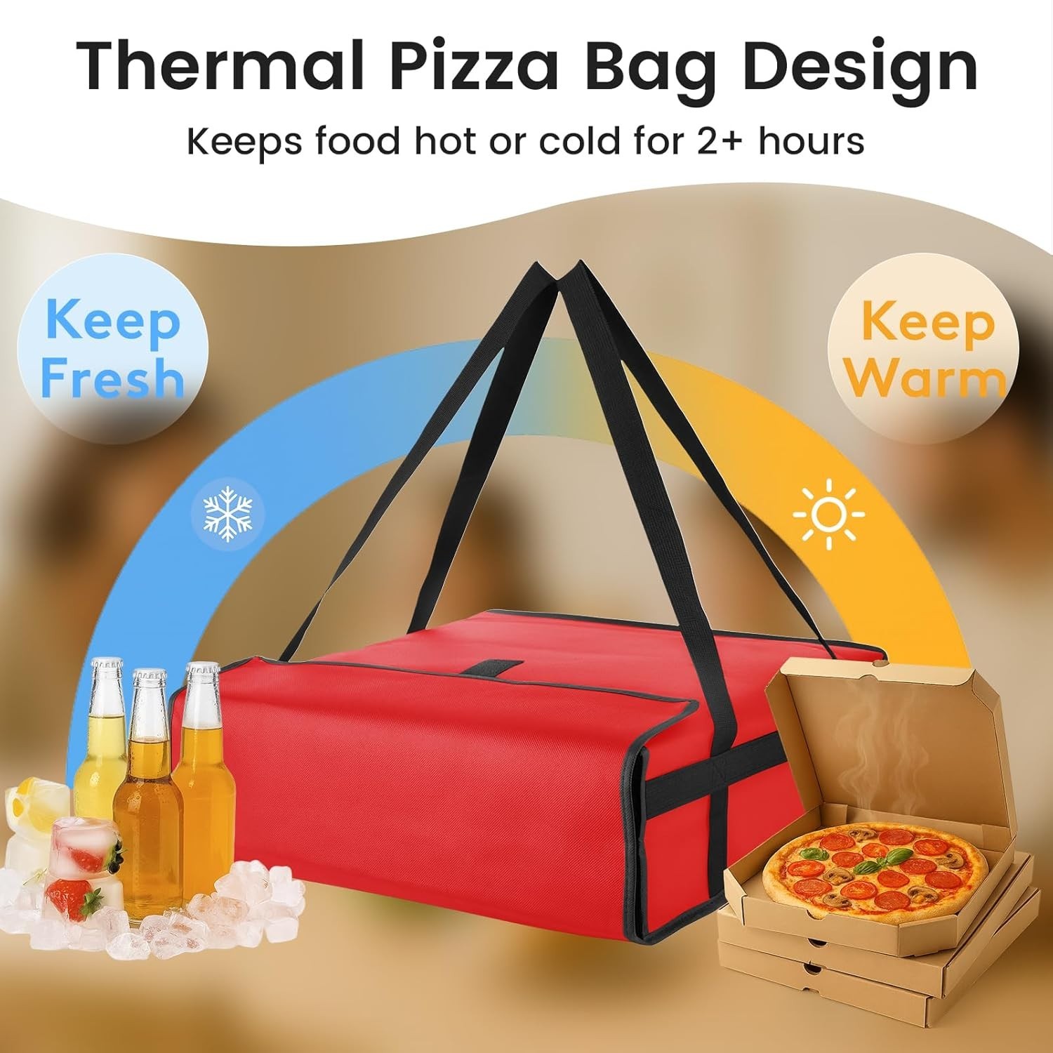 Pizza Delivery Bag with Triple-Layer Insulation – 20″ x 20″ x 6″ for Hot Meals