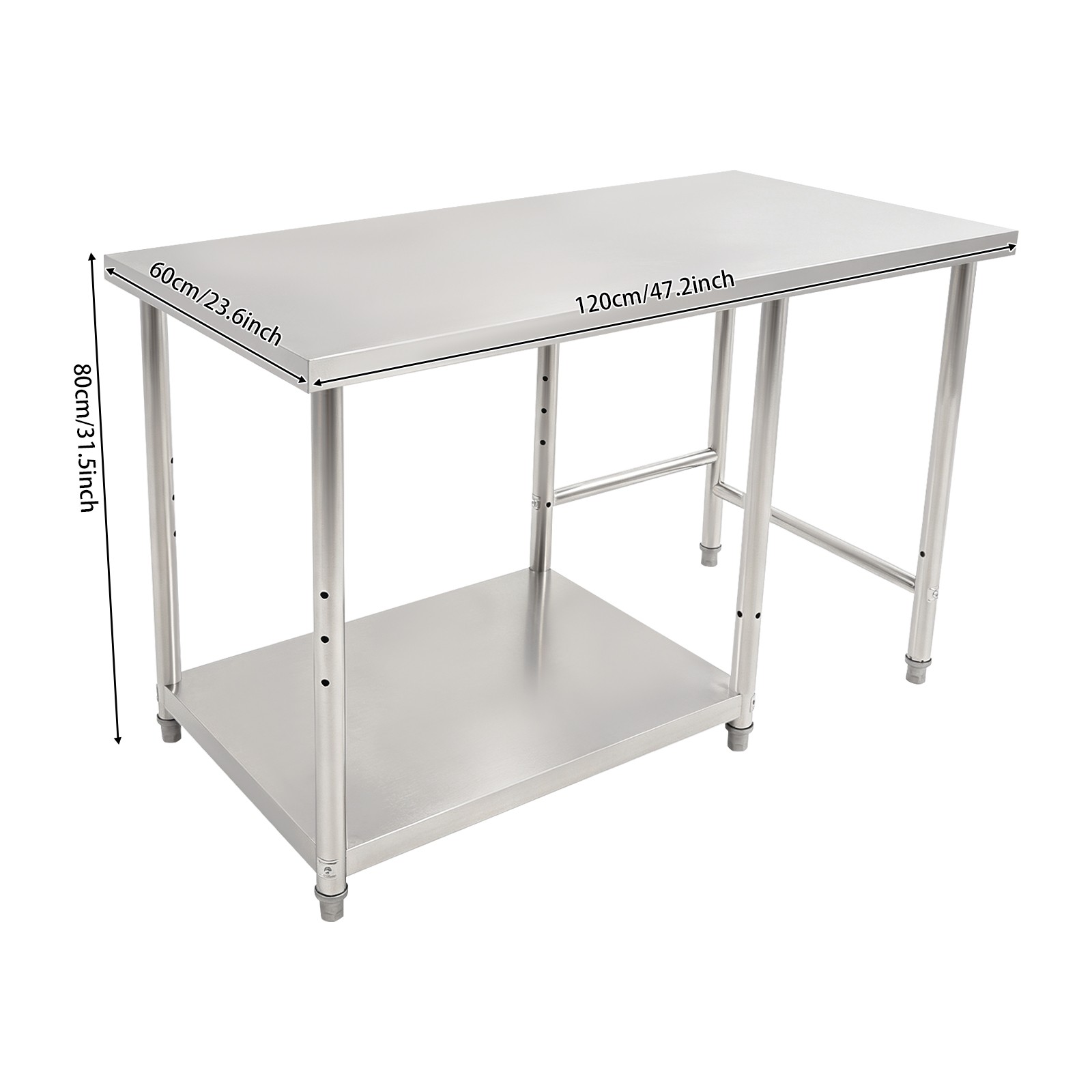 120*60*80cm Work Table 2-Tier Stainless Steel Table Kitchen Prep & Work Table