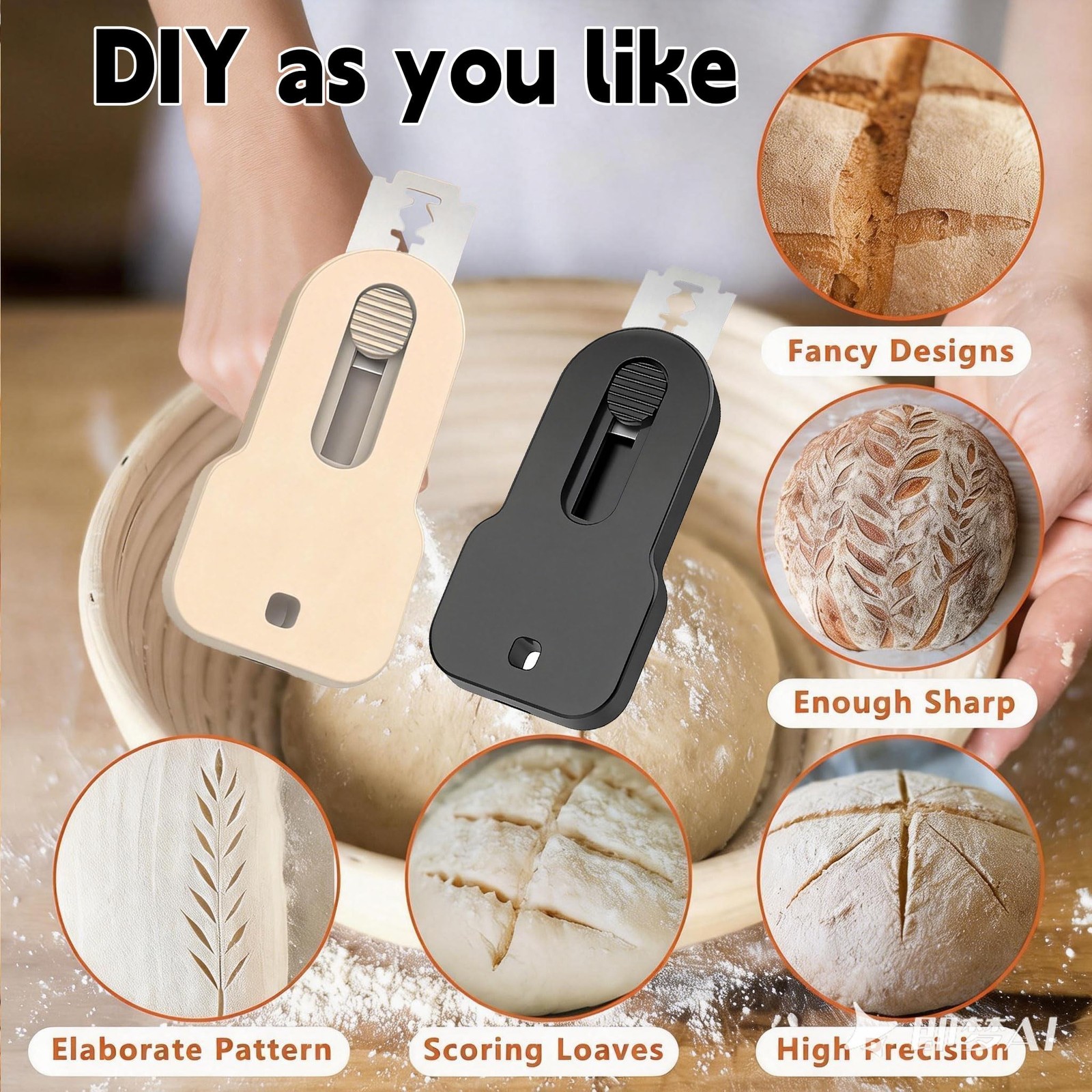 LONGDI 2 Pack Bread Lame Dough Scoring Tool,Retractable Magnetic Black/White