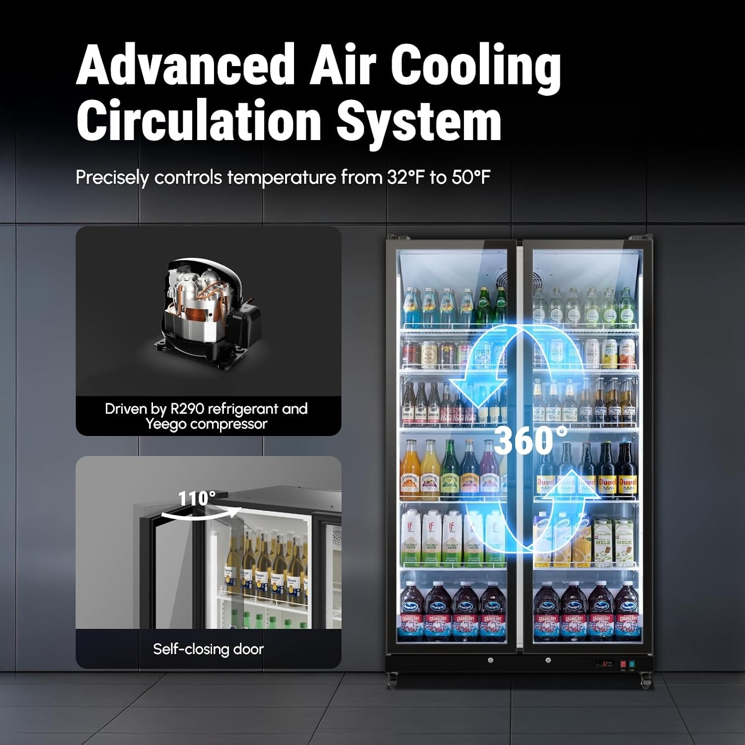 Yeego Commercial Display Beverage Refrigerator 27.12 Cu.ft Merchandiser