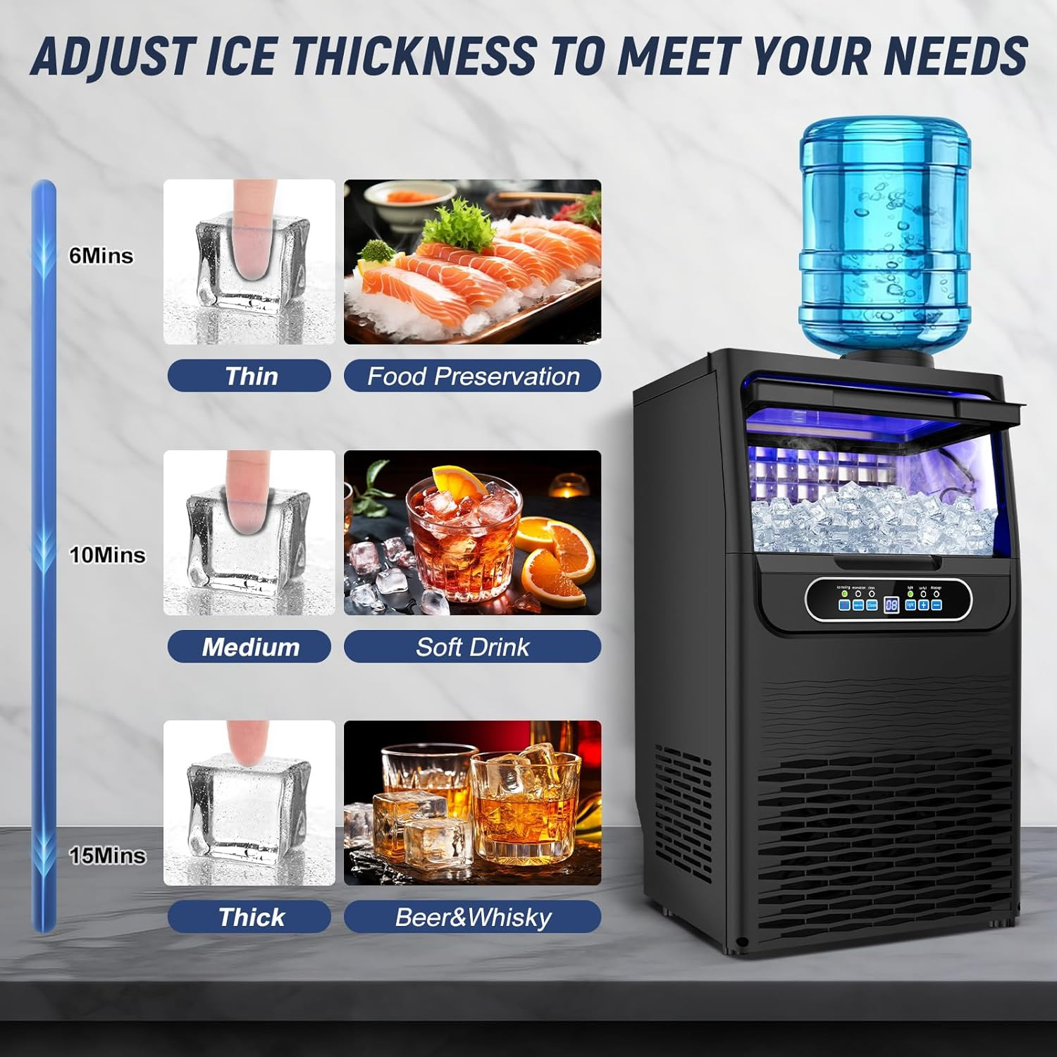 Black 100LBS/24H Ice Maker with 20LBS Bin for Home & Outdoor Bars