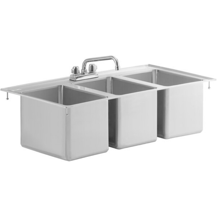 Commercial 37″ Three Compartment Bowl Faucet Stainless Steel NSF Drop-In 3 Sink