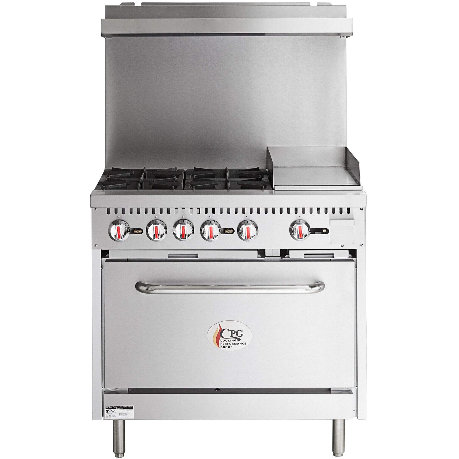 Natural Gas 4 Burner 36″ Range with 12″ Griddle and Standard Oven