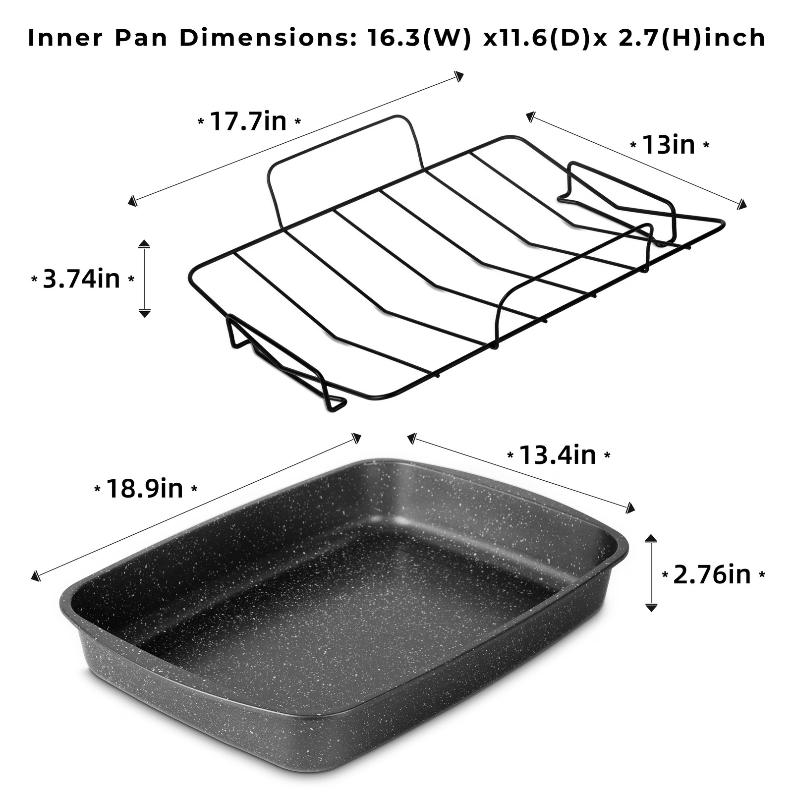 Mainstays 18.9″ Non-Stick Speckle Roaster Pan with Wire Rack