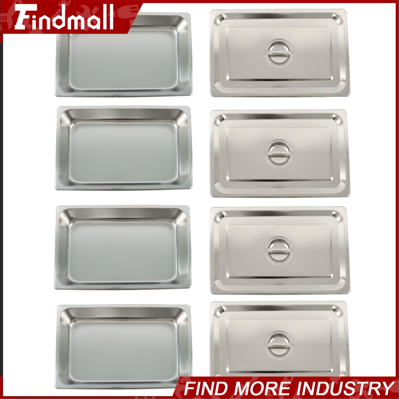 Findmall 4″ Deep Full Size Steam Table Pans w/ Lids 4 Pack Set Hotel Food Buffet