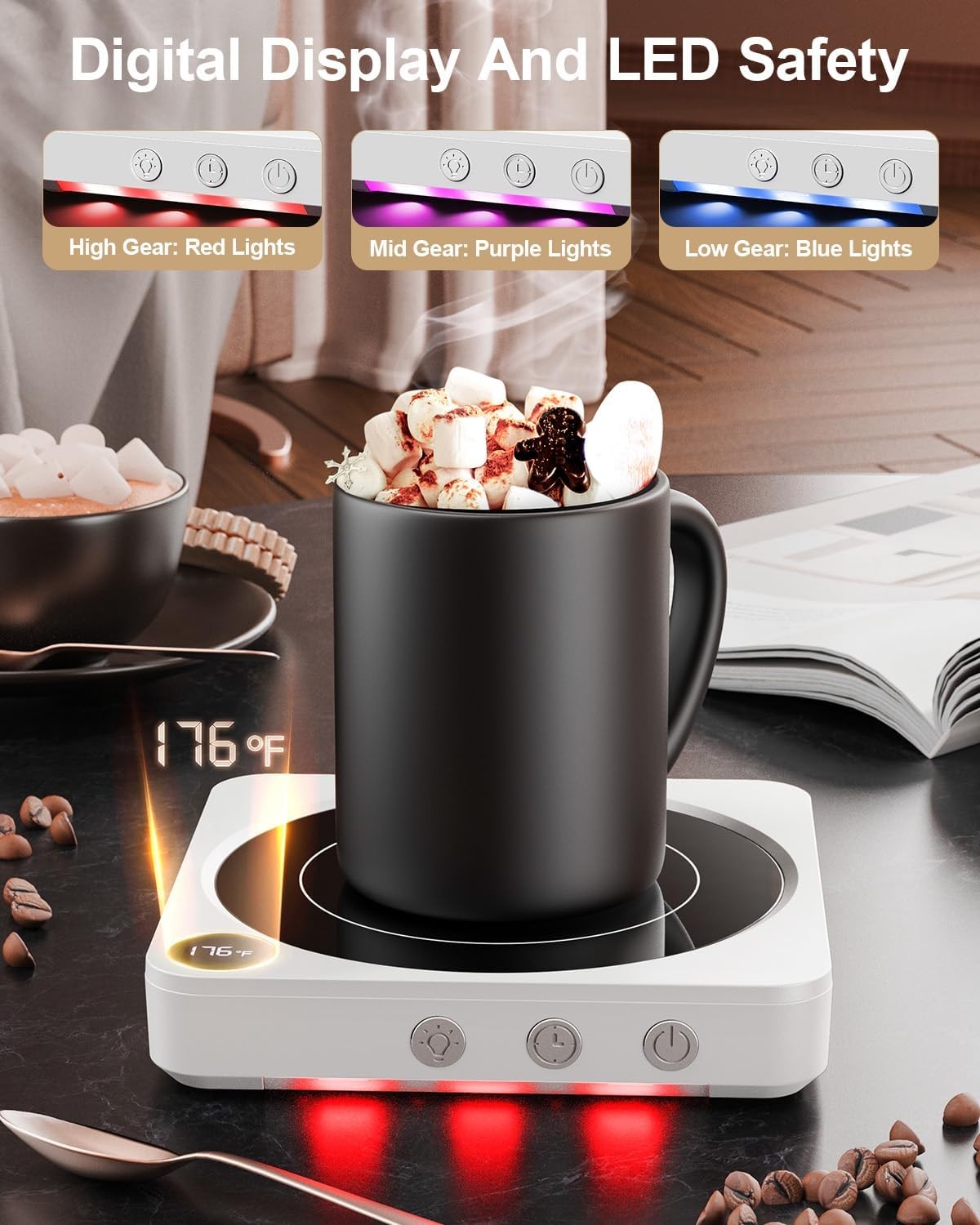 Mug Warmer – 36W Coffee Mug Warmer for Desk with Temperature Display, 2-12Hrs
