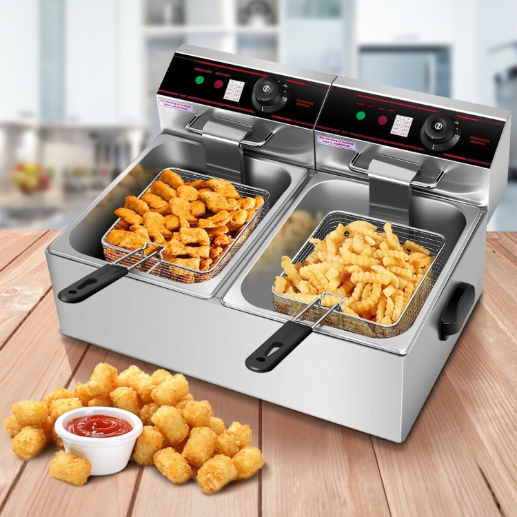 Dual Tank Electric Countertop Deep Fryer, 12.8 Qt, 3400W