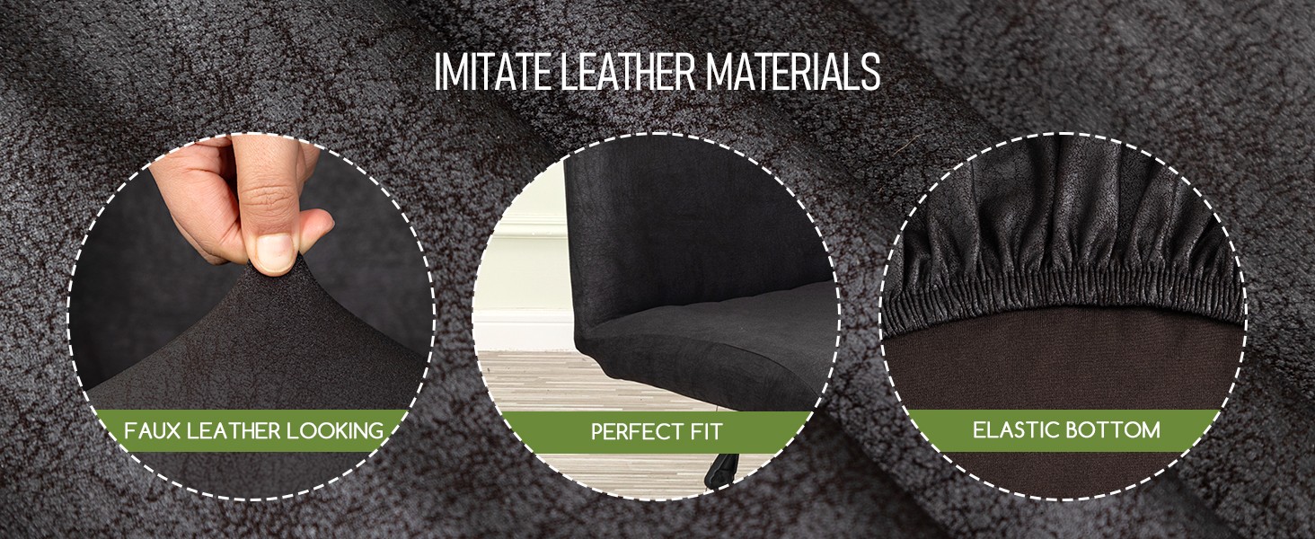Criss Cross Chair Cover, Faux Leather Looking Stretch Mid Back Wide Armless
